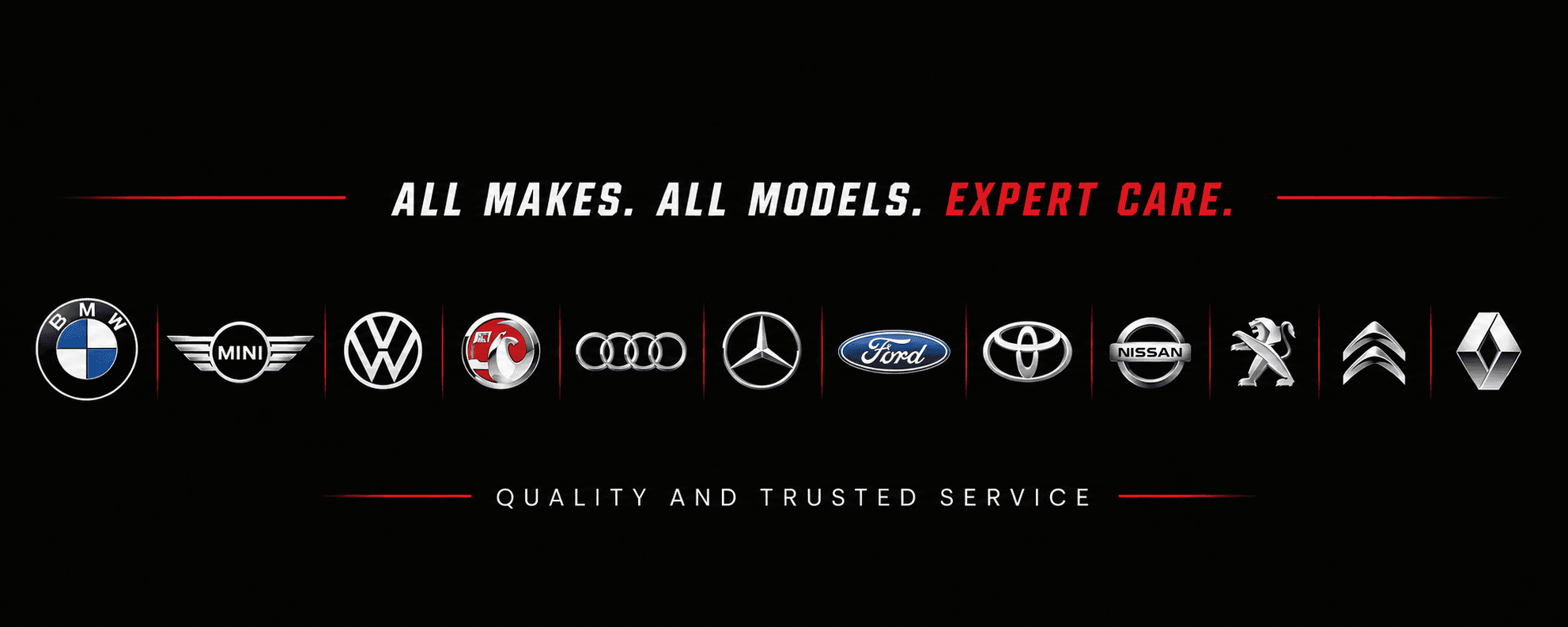 All makes and models supported by Battersby Autos, including BMW, MINI, Volkswagen, Vauxhall, Audi, Mercedes-Benz, Ford, Toyota, Nissan, Peugeot, Citroën and Renault
